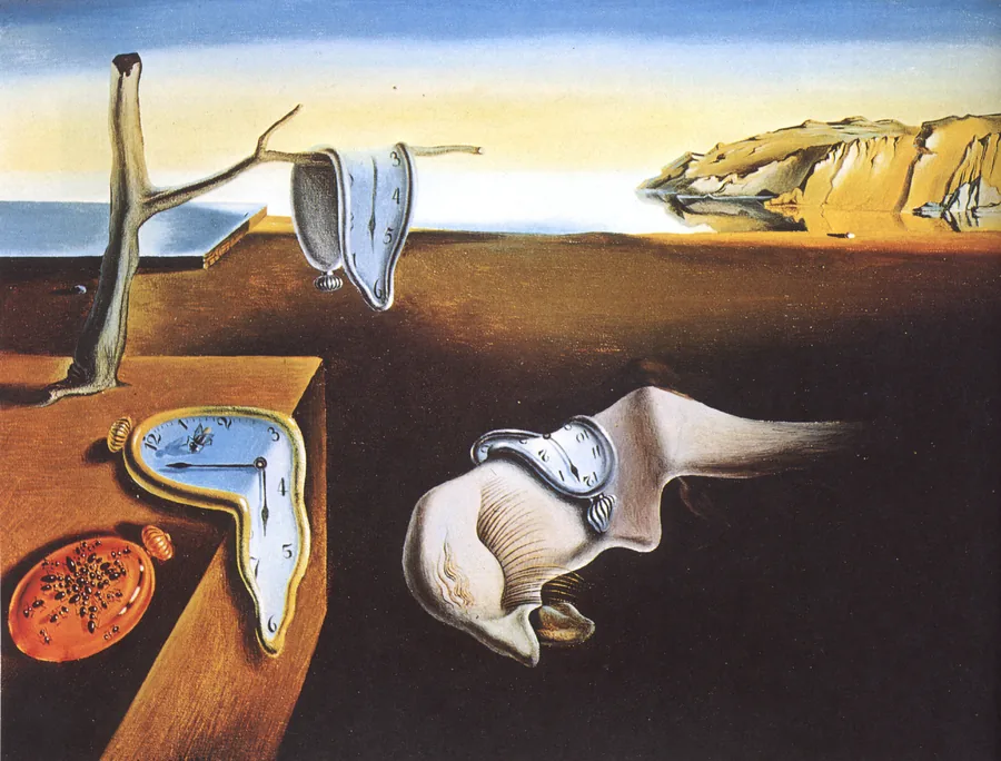 La Persistance de la mémoire by Salvador Dalí, melting clocks draped over a desert landscape